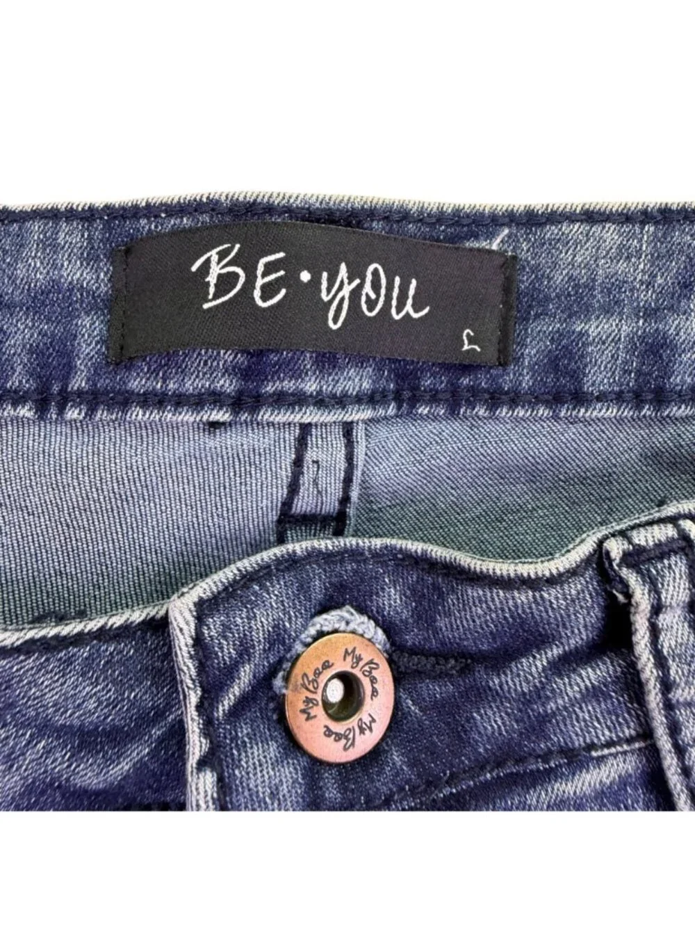 Be You Womens Blue Denim Embellished Distressed Skinny Jeans Size L
